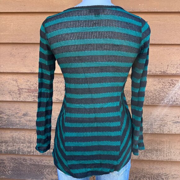 AB Studio Green & Black Striped Long-Sleeve Knit Top Size M - Picture 4 of 9